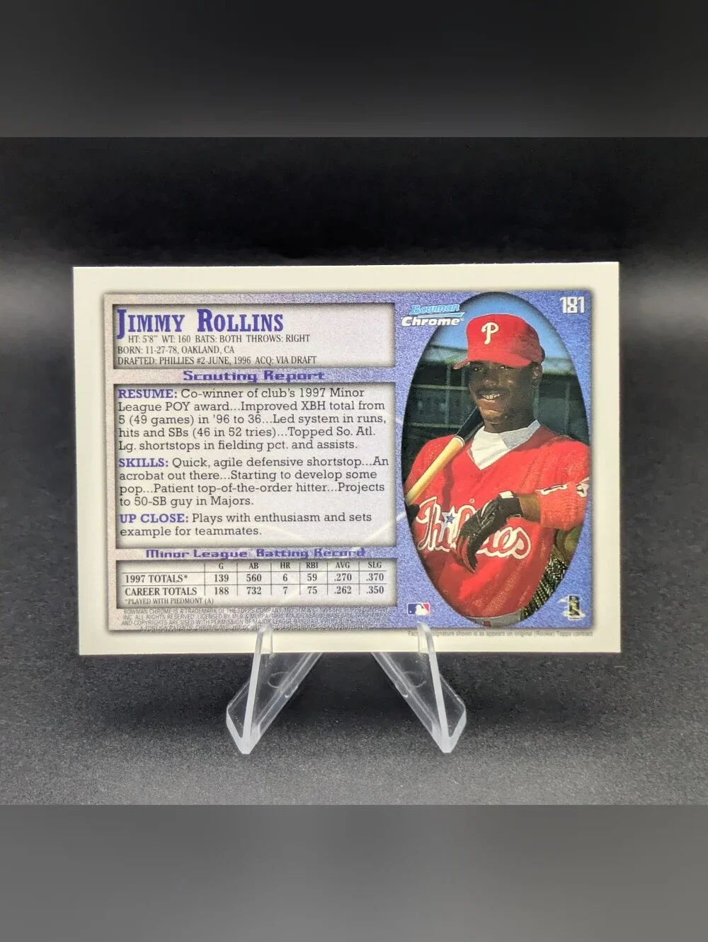 1998 Bowman Chrome Jimmy Rollins RC #181 Phillies Rookie MVP 3x All Star